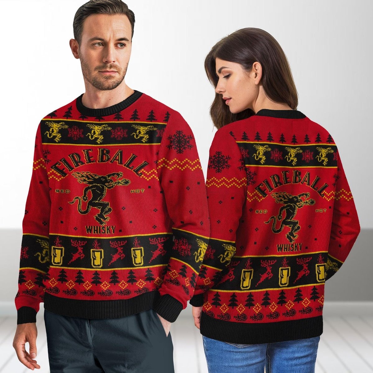 Fireball Whisky Knit Ugly Sweater Funny Drink Lovers Christmas Holiday Gift