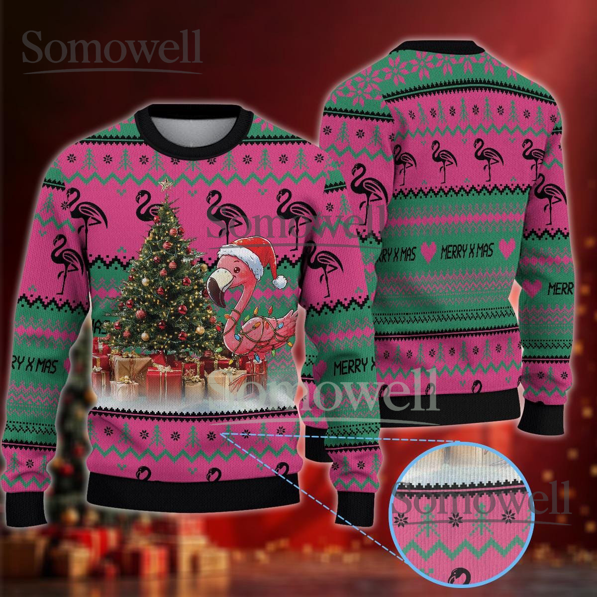 Flamingo Christmas Tree Ugly Christmas Sweater Holiday Pullover