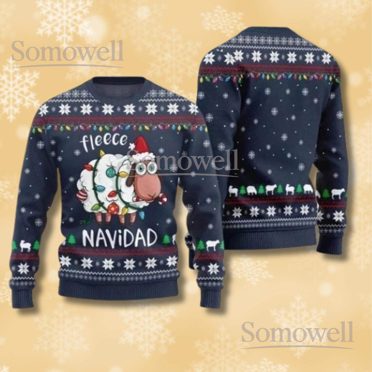 Fleece Navidad Sheep Ugly Christmas Sweater Funny Holiday Knit