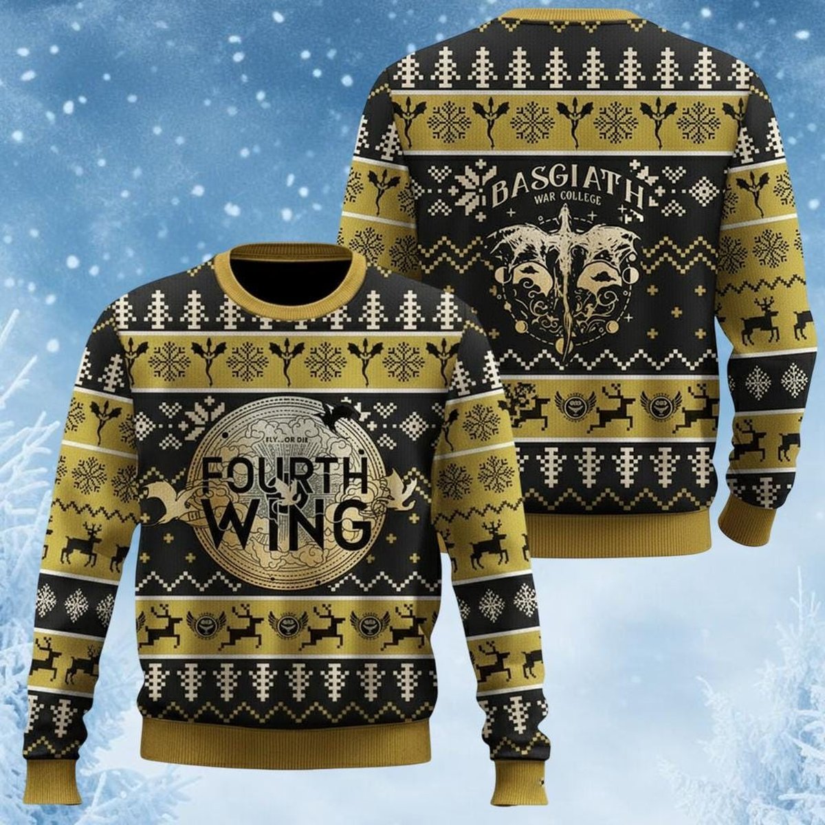Fourth Wing Basgiath War College Gold Black Christmas Sweater