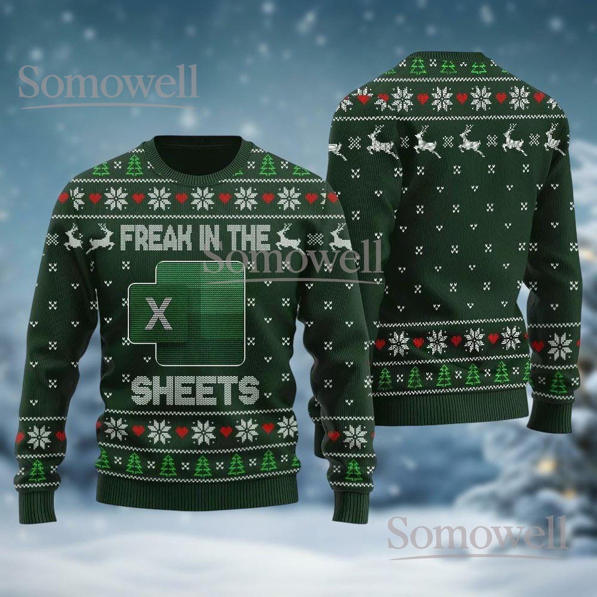 Freak in the Excel Sheets Ugly Christmas Sweater Funny Office Geek Holiday Jumper