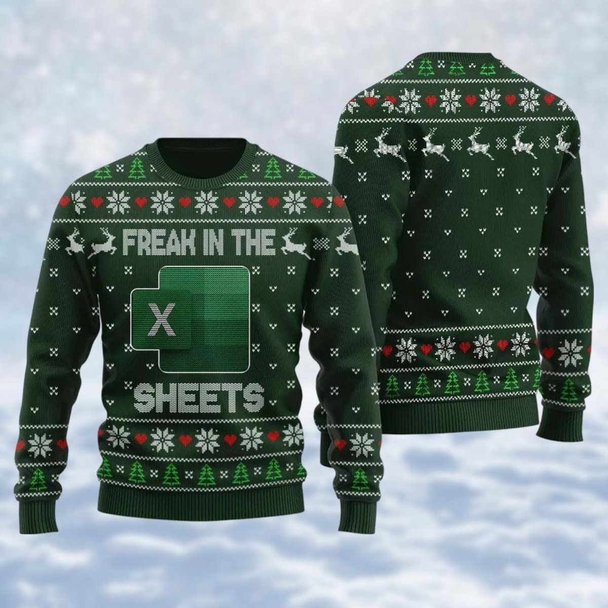 Excel Meme Christmas Ugly Sweater Freak In The Sheets Green Funny Holiday Knit Jumper