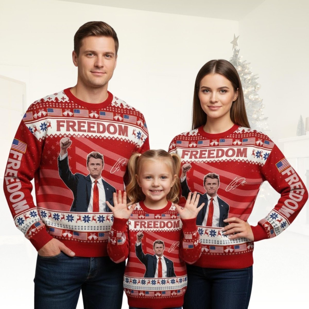 Freedom Family Red White Ugly Christmas Sweater Holiday Knit Gift