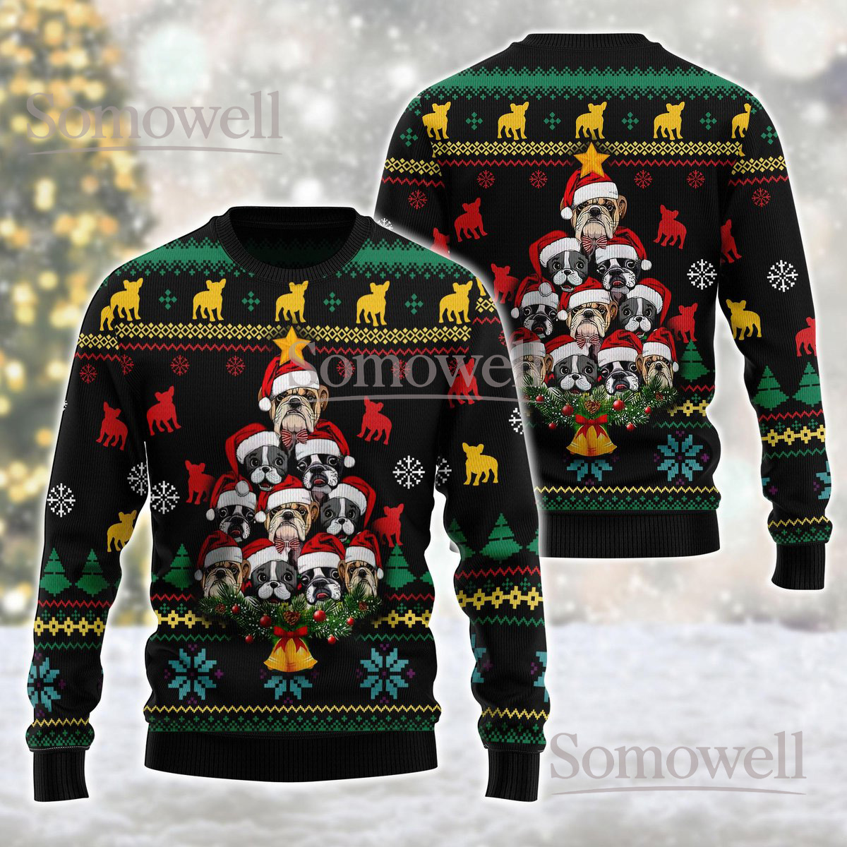 French Bulldog Christmas Black Ugly Sweater Dog Tree Holiday Knit Jumper Funny Pet Lover Gift