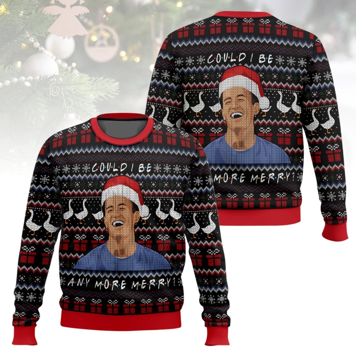 Could I Be Any More Merry Black Ugly Christmas Sweater Friends TV Show Funny Holiday Knit Jumper