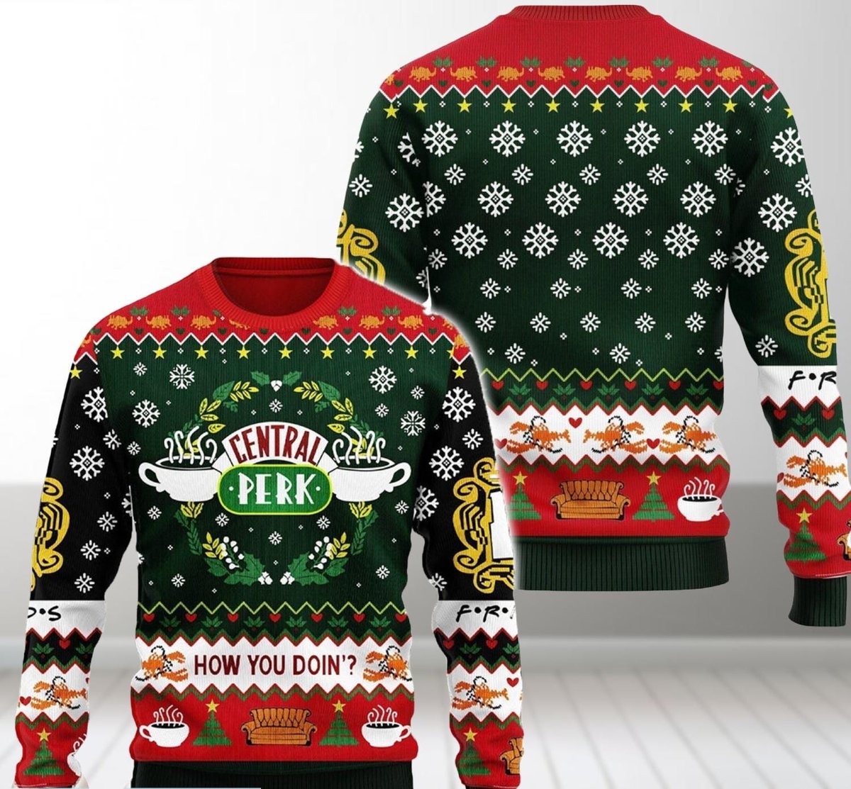 Friends Central Perk Ugly Christmas Sweater Funny TV Show Fans Holiday Gift