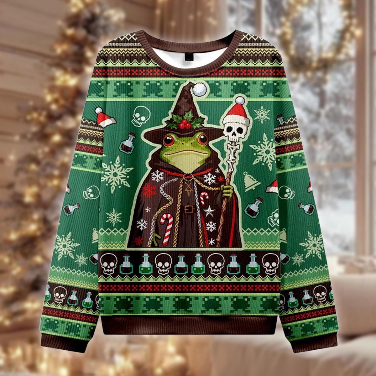 Frog Wizard Ugly Sweater Magic Witch Frog Christmas Gift For Fantasy Lovers