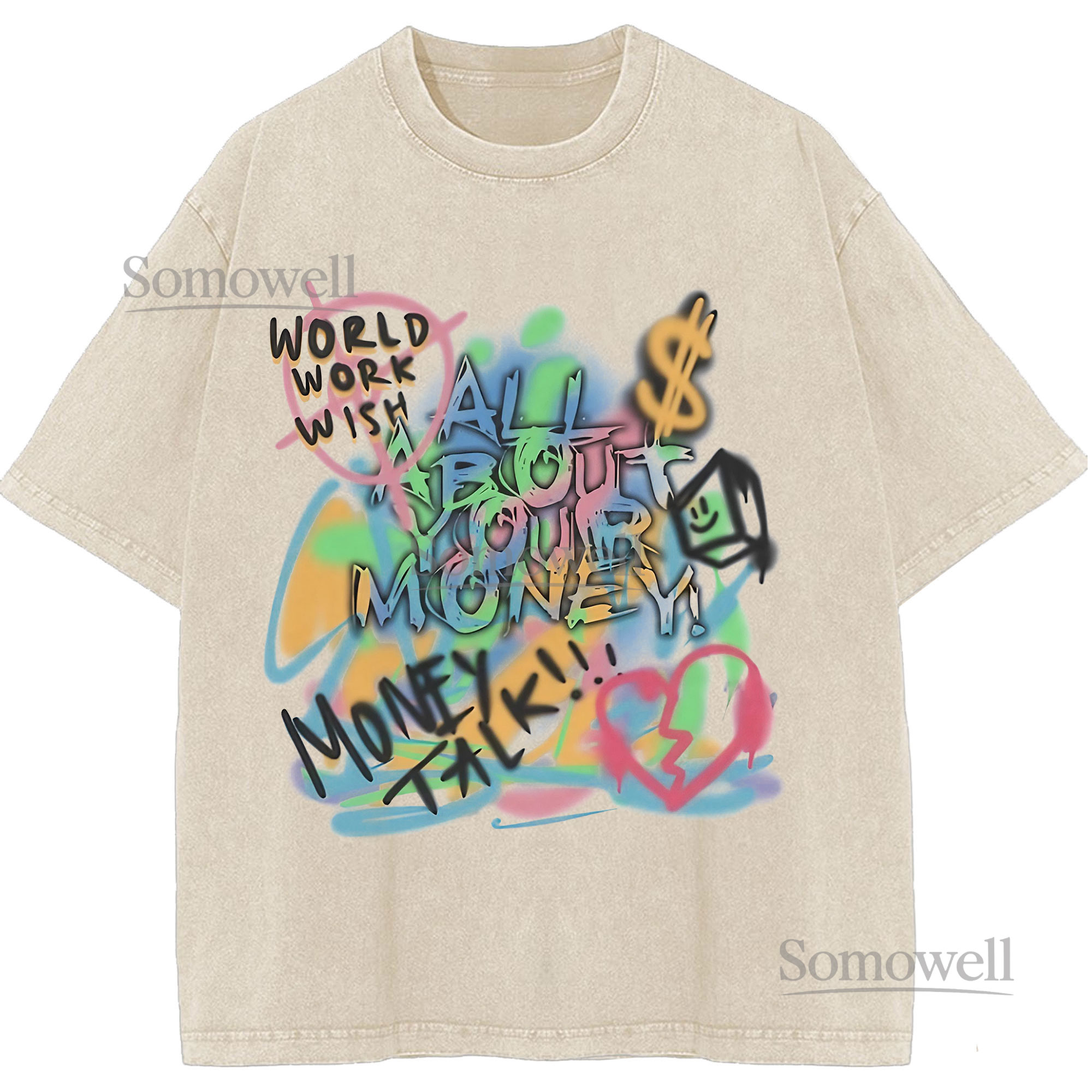 Money Talk Colorful Graffiti Style Urban Streetwear Graphic ,hoodie sweatshirt t shirt vintage Casual T Shirt