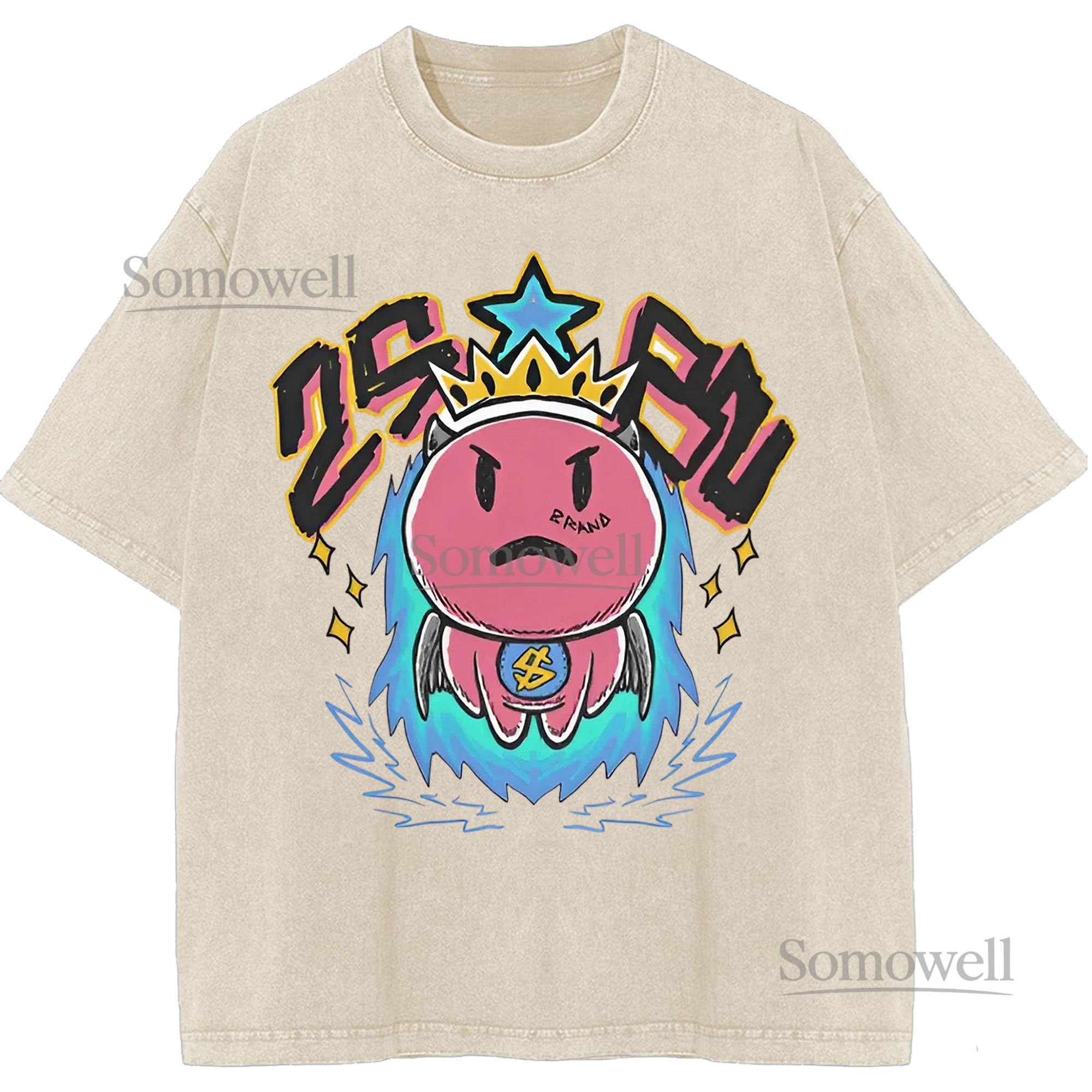 Cute Angry Pink Devil Character Crown Star Graphic ,hoodie sweatshirt t shirt vintage Urban Style T Shirt