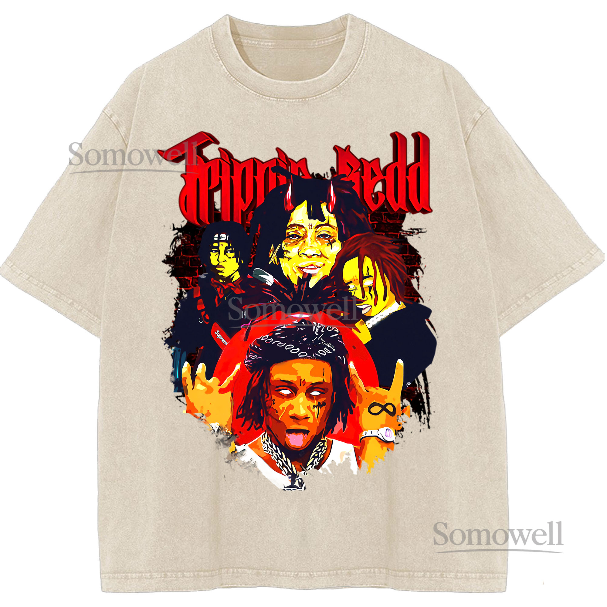 Trippie Redd Rapper Cartoon Red Yellow Art ,hoodie sweatshirt vintage