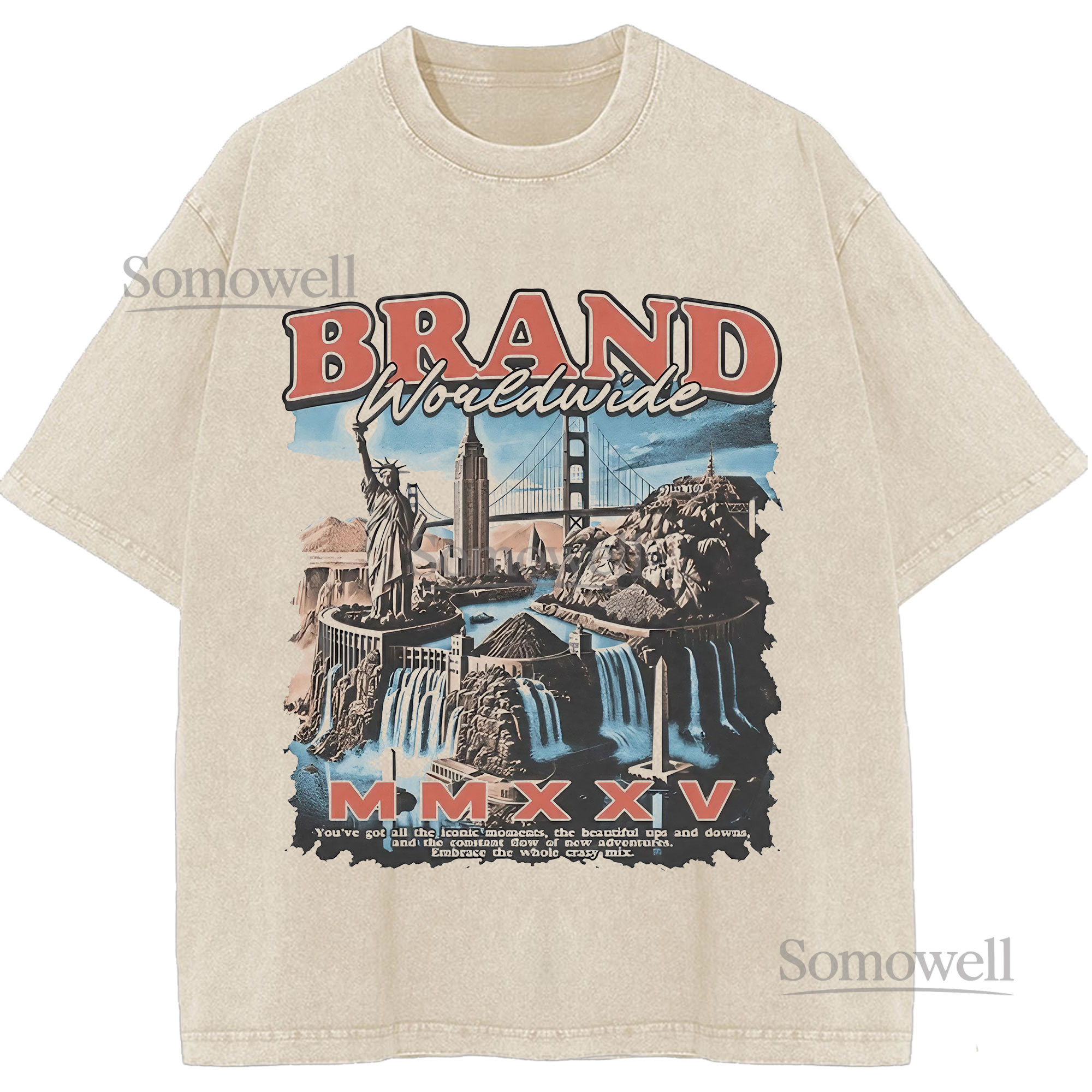 Brand Worldwide City Skyline Waterfall MMXXV Graphic ,hoodie sweatshirt t shirt vintage Vintage Streetwear T Shirt