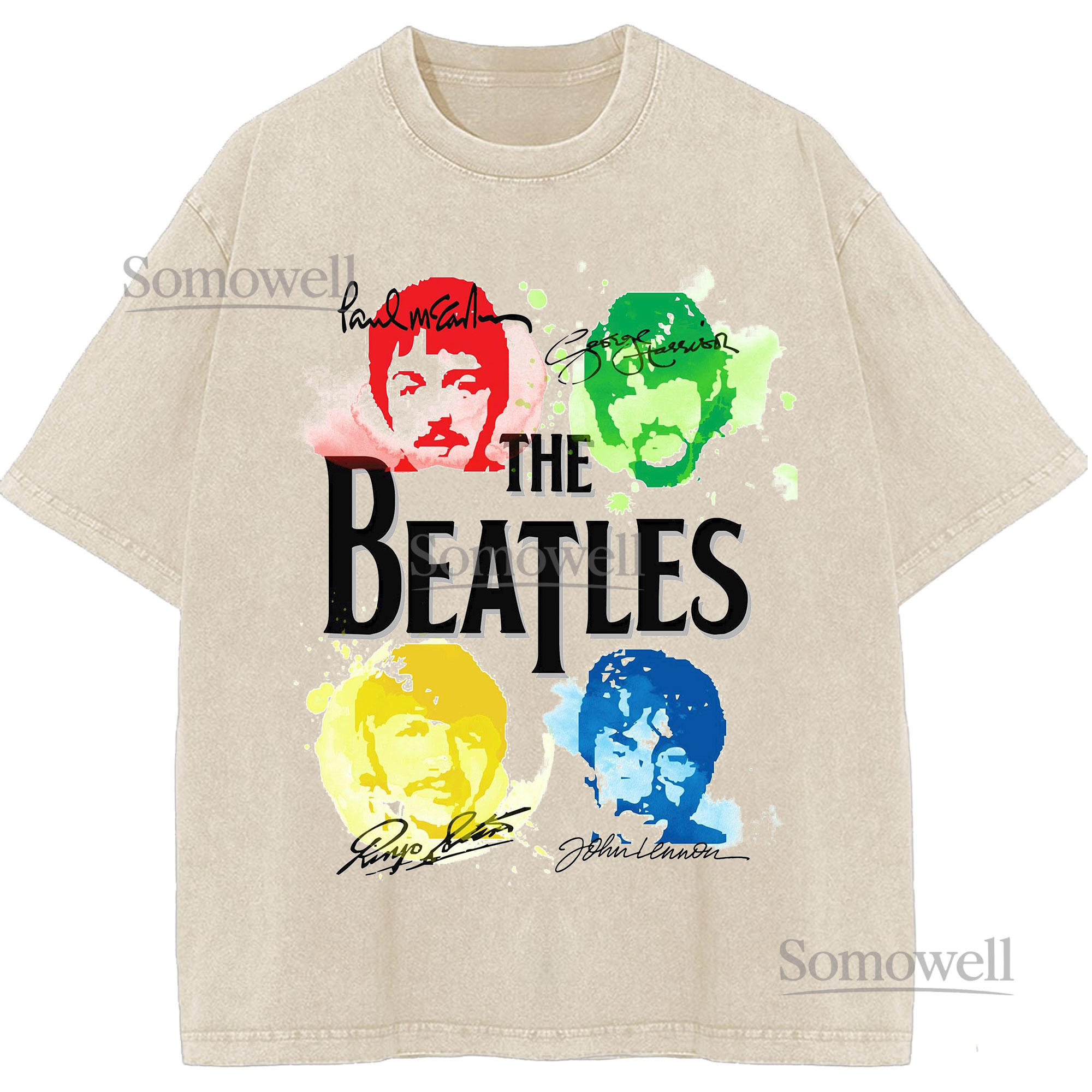 The Beatles Watercolor Faces Band Member Signature Graphic ,hoodie sweatshirt t shirt vintage Vintage Music T Shirt