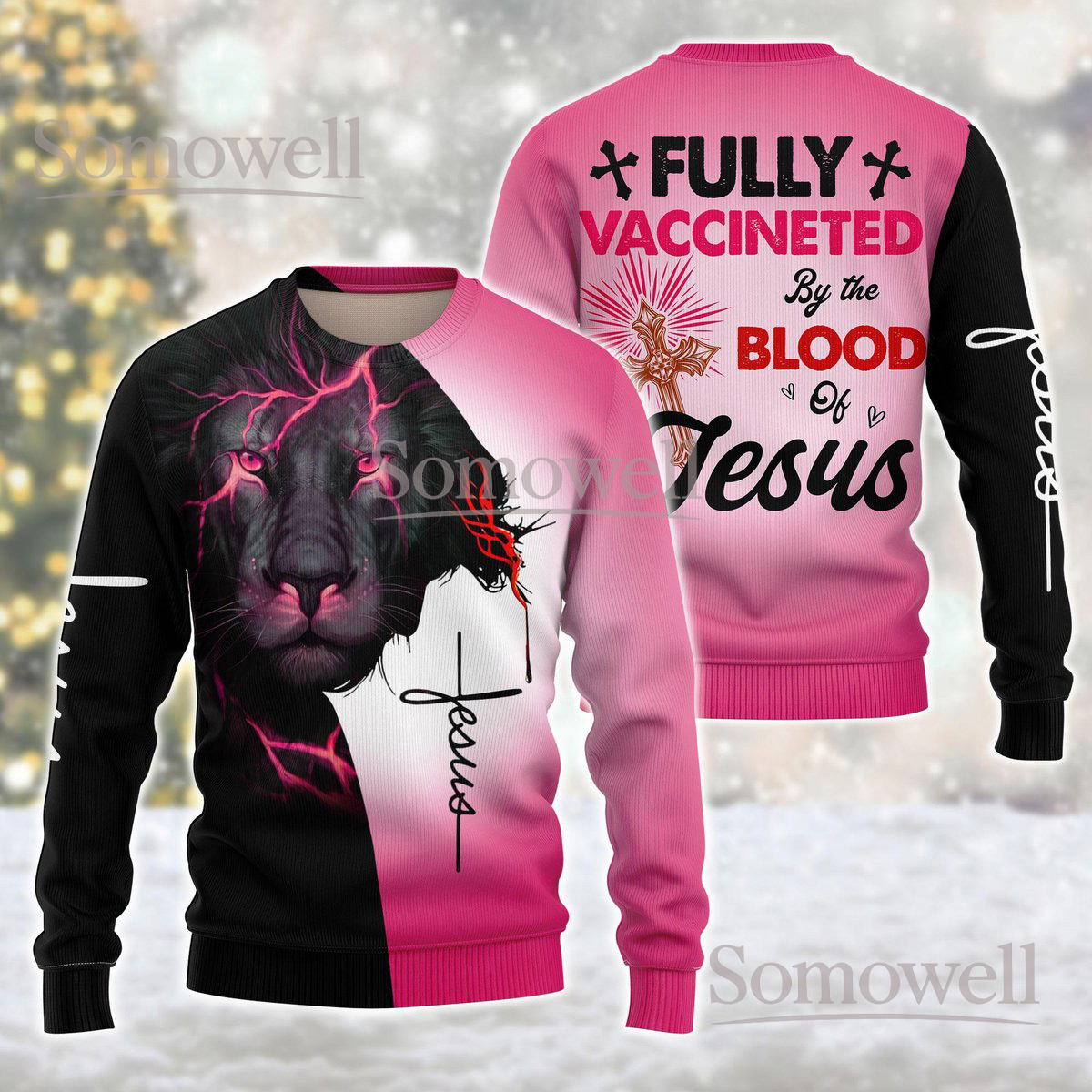 Fully Vaccinated By The Blood Of Jesus Pink Christian Sweater Faith Religious Knit Jumper