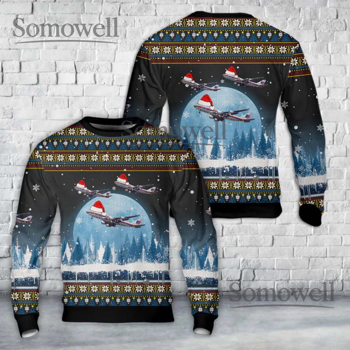 Funny Airplane Santa Ugly Christmas Sweater Aviation Holiday Pullover