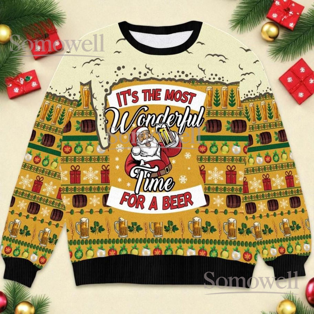 Santa Wonderful Time For A Beer Funny Ugly Christmas Sweater Gift Idea