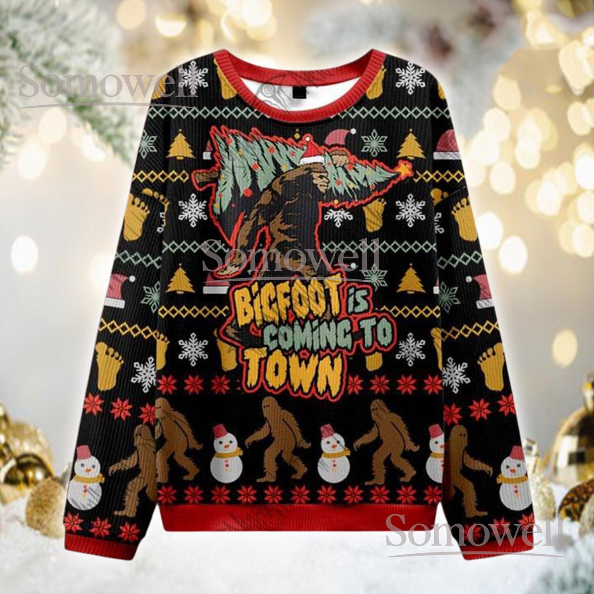 Bigfoot Is Coming To Town Ugly Christmas Sweater Funny Sasquatch Lovers Gift