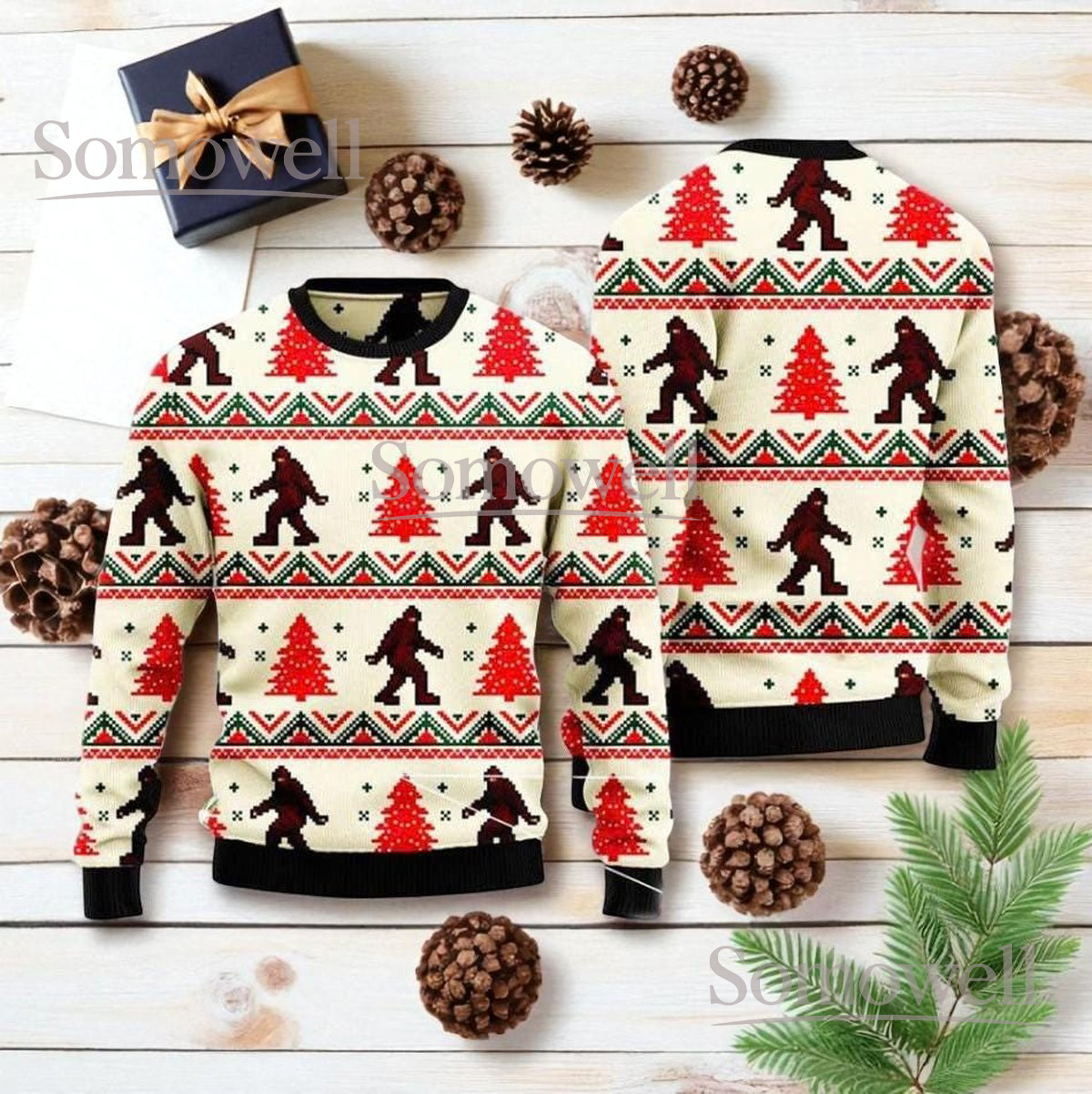 Bigfoot Sasquatch Pattern Ugly Christmas Sweater Funny Forest Holiday Gift