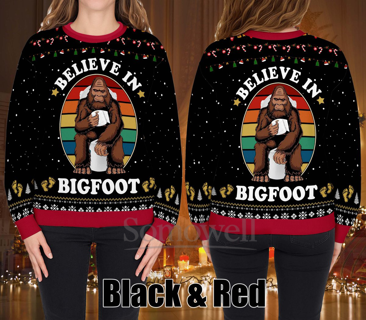 Funny Bigfoot Toilet Ugly Christmas Sweater Holiday Knit Gift