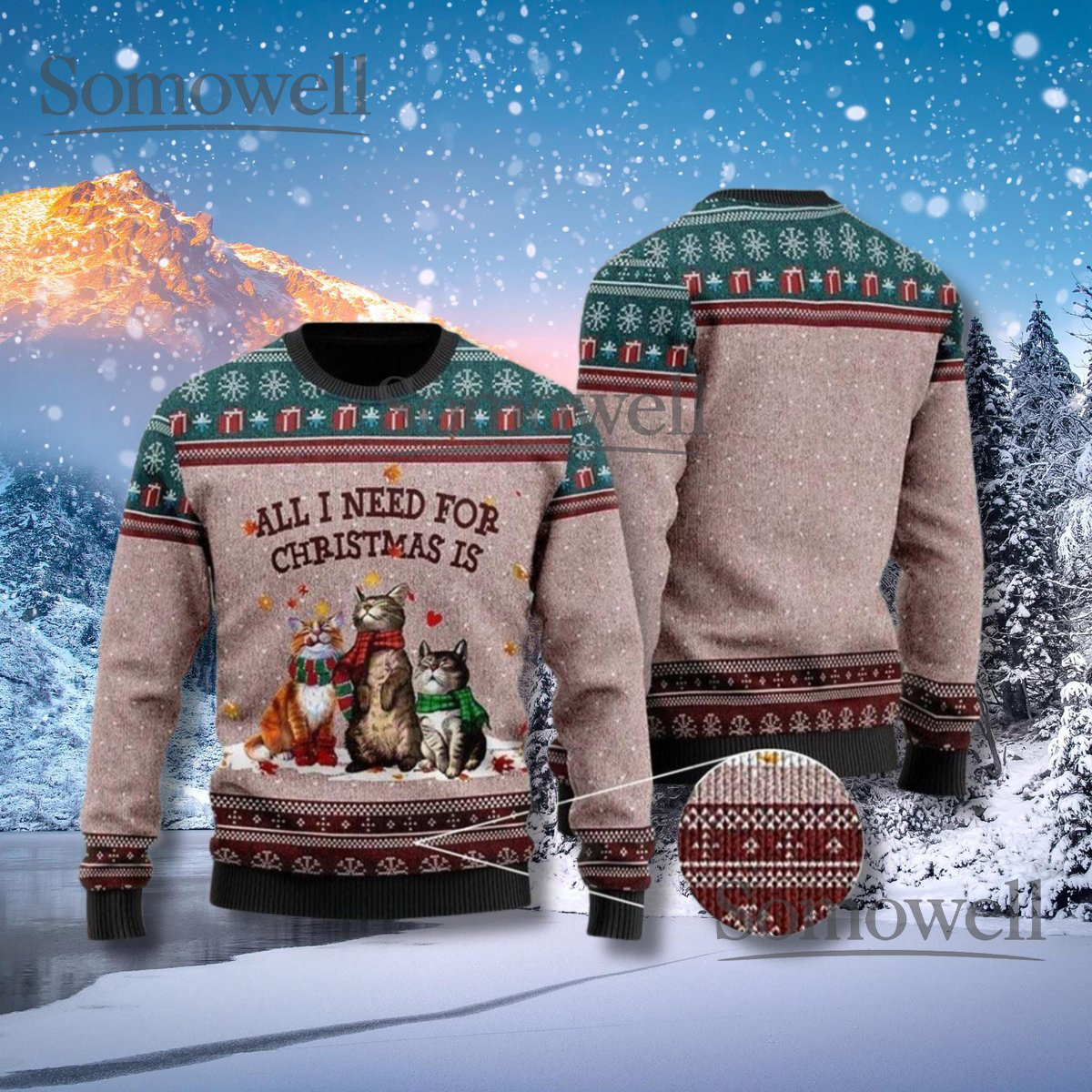 Cute Cat Christmas Sweater Cozy Knit Holiday Pullover