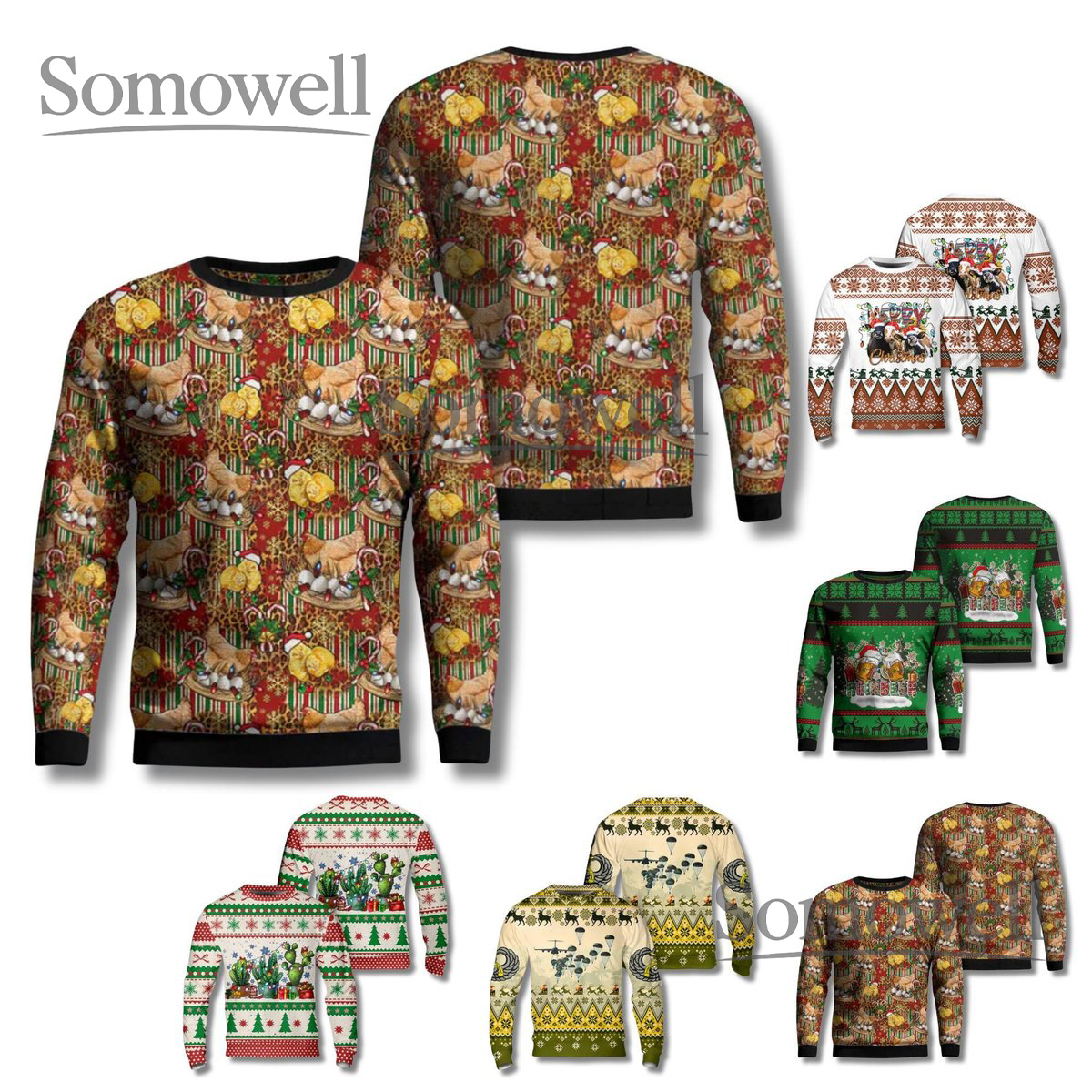 Funny Cat Christmas Sweater Festive Holiday Pullover