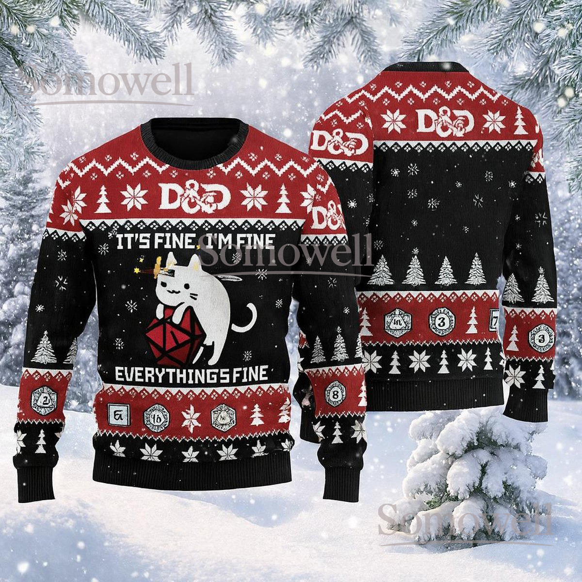 Dungeons And Dragons Cat Ugly Christmas Sweater Funny DnD Gamer Holiday Gift