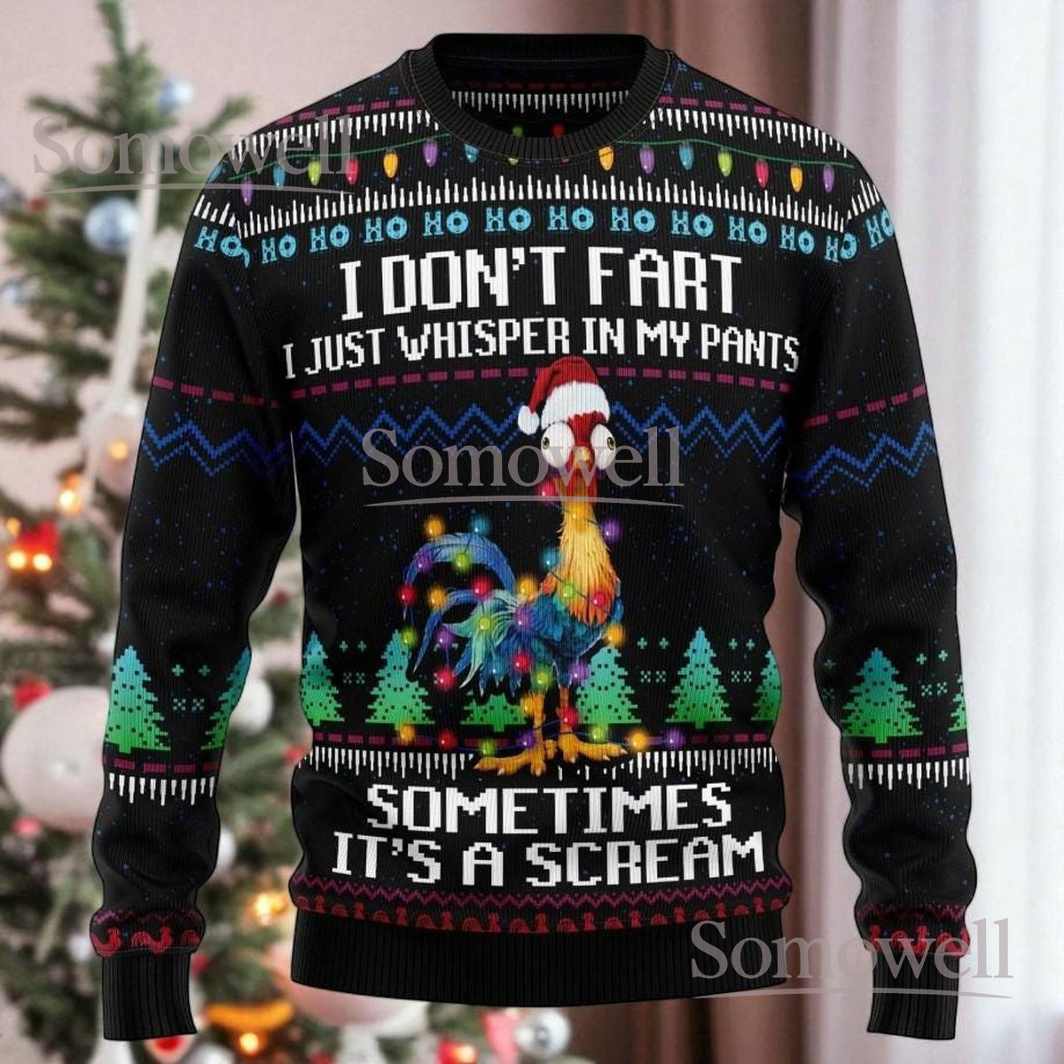 Christmas Chicken Tree Lights Ugly Sweater Farm Animal Funny Holiday Gift