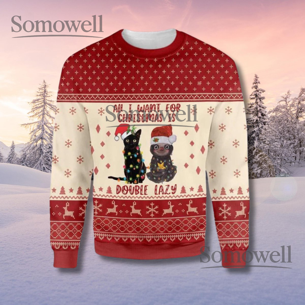 Funny Christmas Cat Sweater Lazy Cats Holiday Pullover