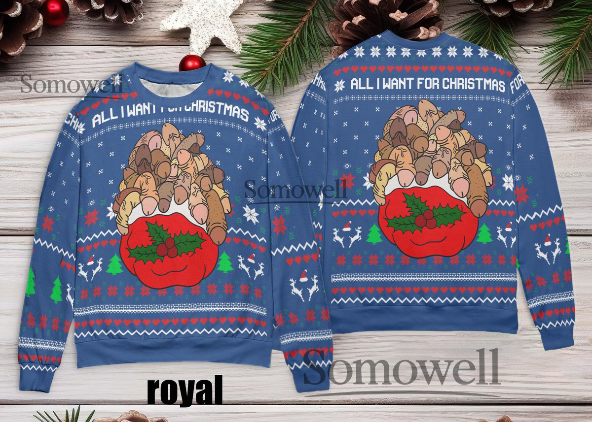 Funny All I Want For Christmas Dirty Humor Ugly Christmas Sweater Royal Blue Holiday Edition Multi Color Edition