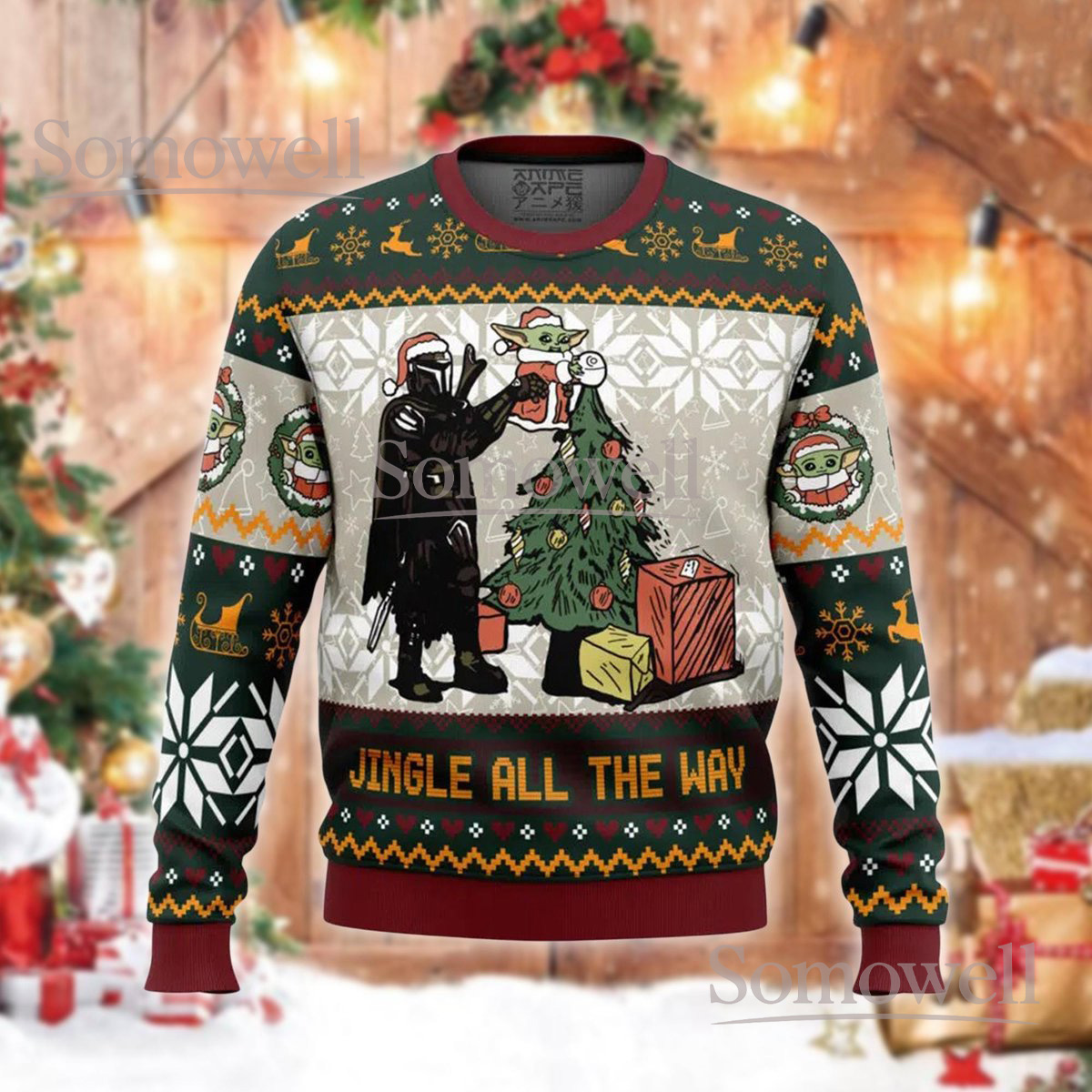 Mandalorian Christmas Tree Decorating Ugly Sweater Funny Star Wars Holiday Gift