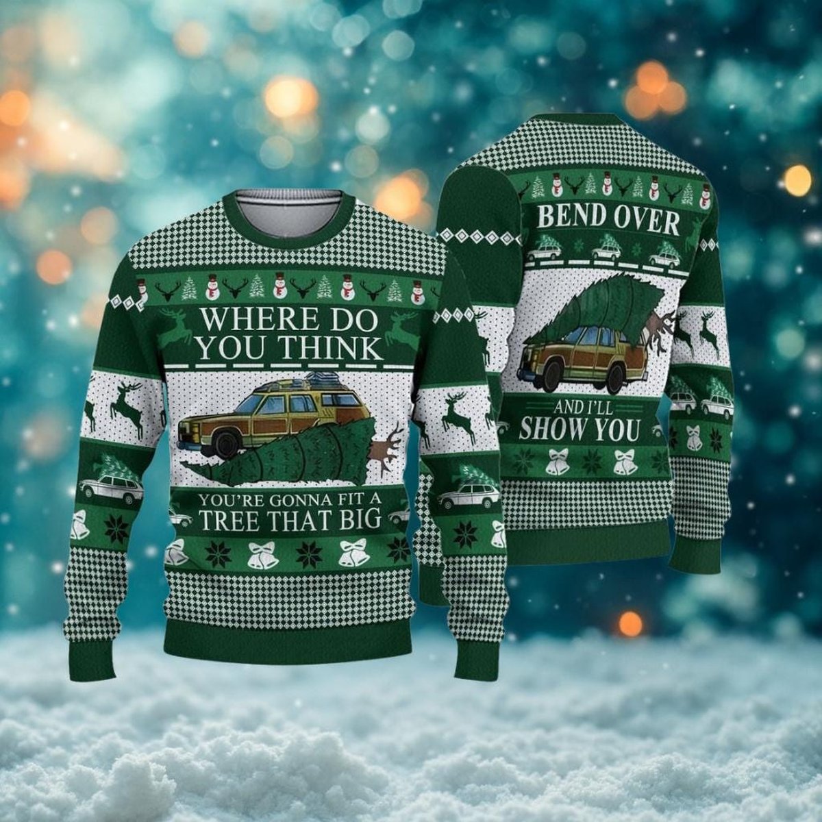 Funny Christmas Vacation Where Do You Think Tree Quote Ugly Sweater Green Holiday Jumper