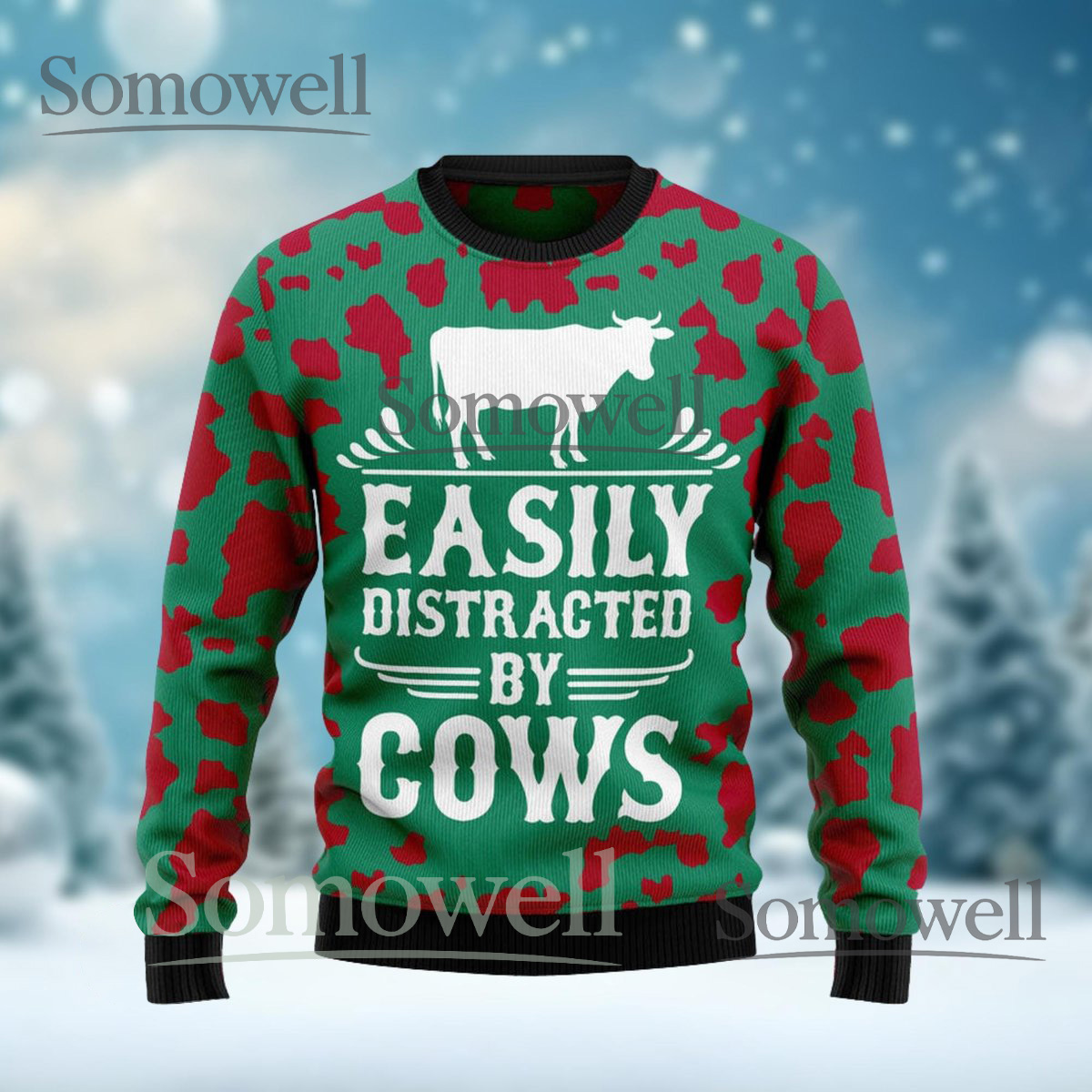 Funny Cows Christmas Ugly Sweater Custom Print Holiday Pullover