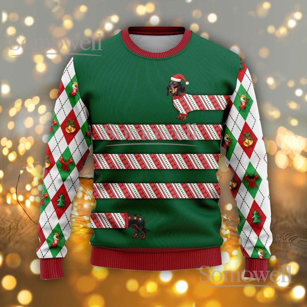 Funny Dachshund Candy Cane Ugly Christmas Sweater Wiener Dog Lovers Holiday Gift