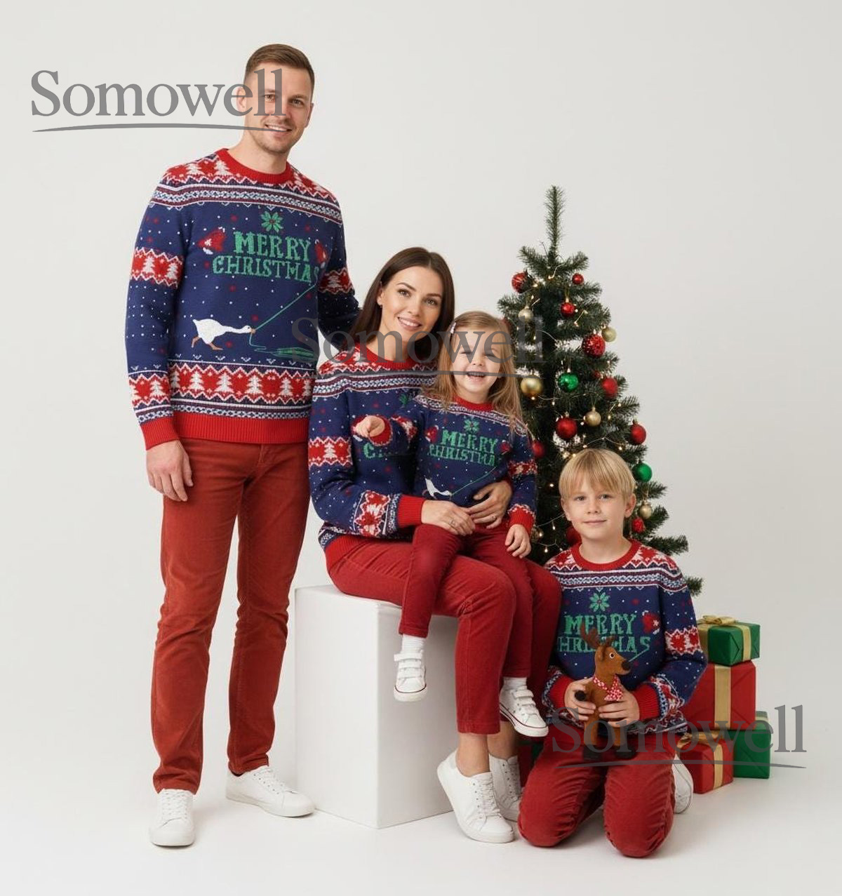 Goose Merry Christmas Sweater Funny Bird Fishing Holiday Knit