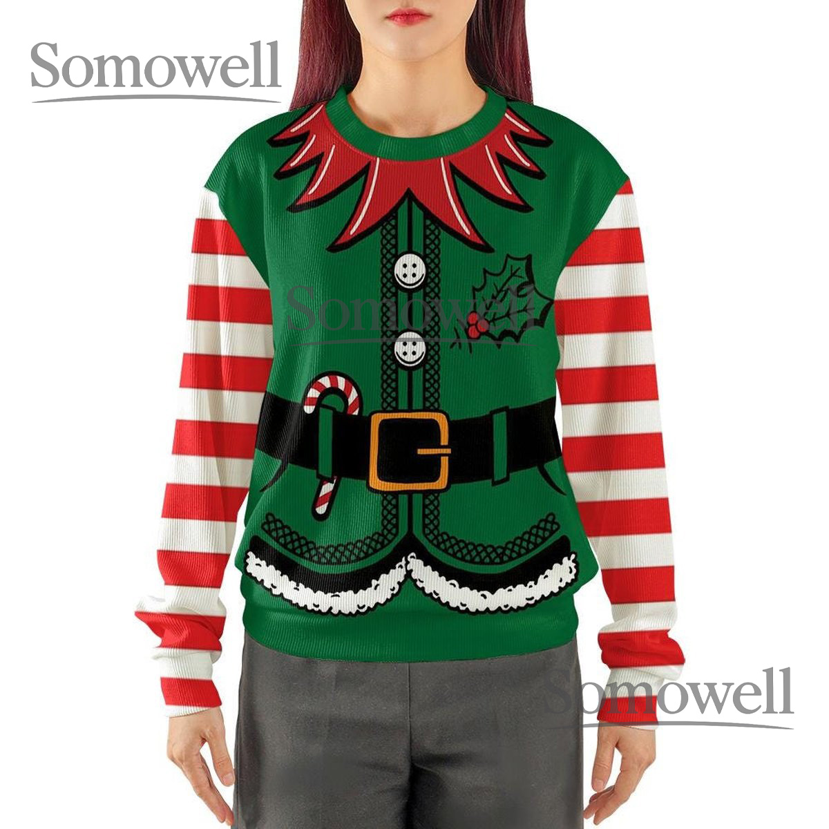 Funny Elf Ugly Sweater Family Matching Christmas Knitted Sweater Cozy Winter Gift