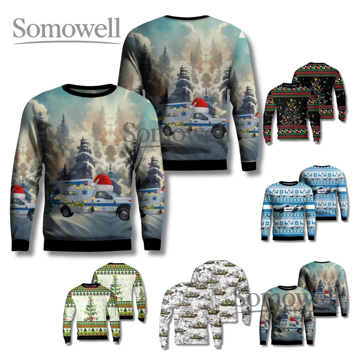 Funny EMS Ambulance Christmas Sweater Paramedic Santa Hat Holiday Sweatshirt