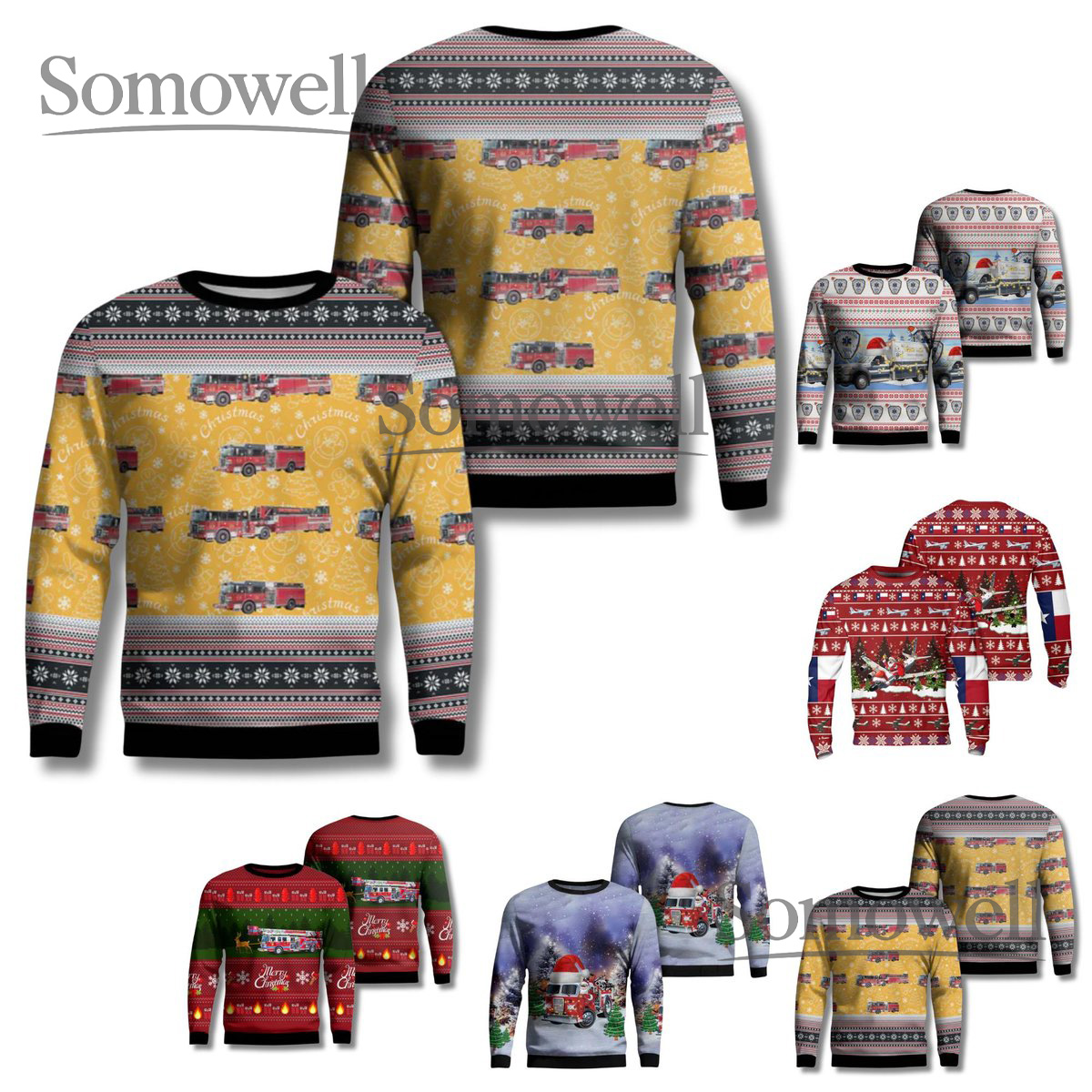 Funny Fire Truck Christmas Sweater Unisex Holiday Sweatshirt