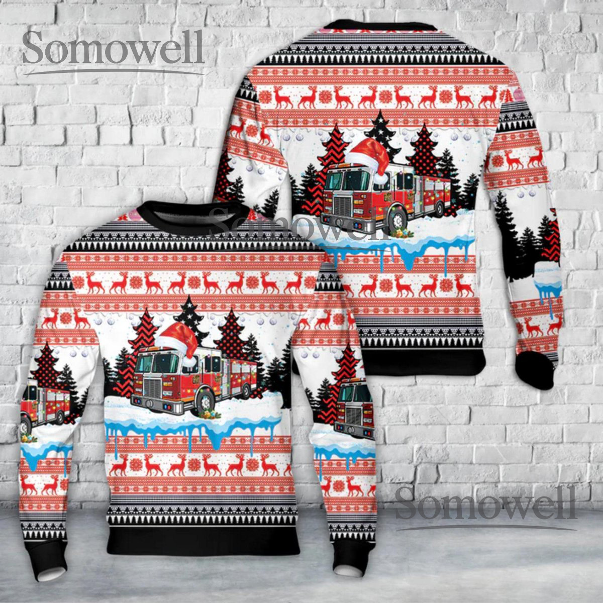 Funny Fire Truck Ugly Christmas Sweater Firefighter Holiday Sweatshirt