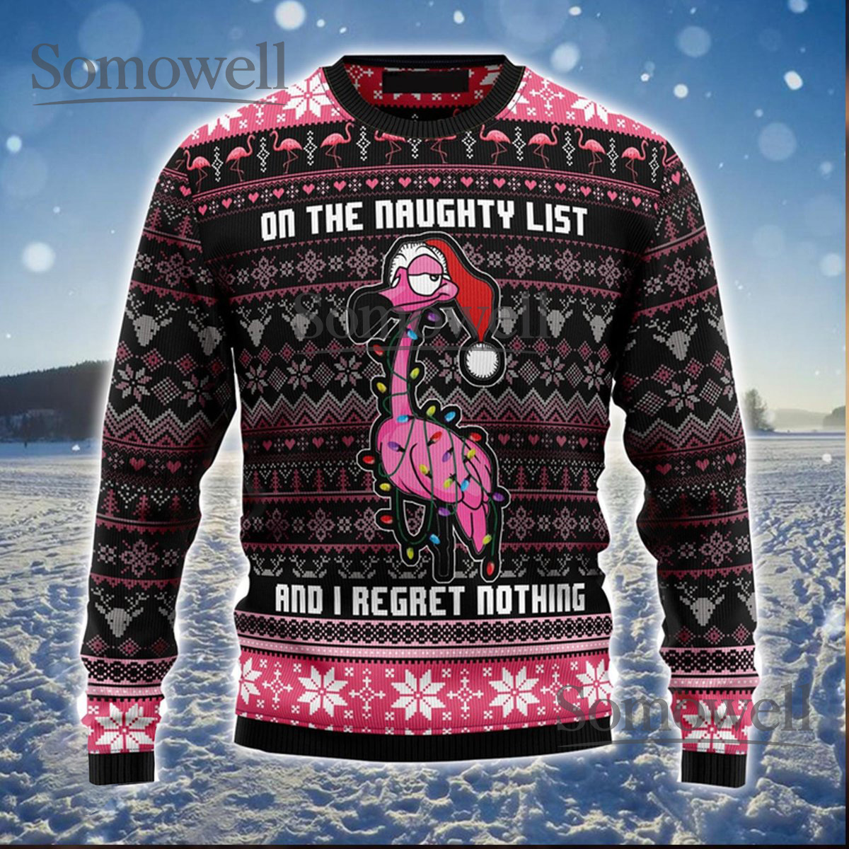 Funny Flamingo Ugly Christmas Sweater Custom Holiday Pullover