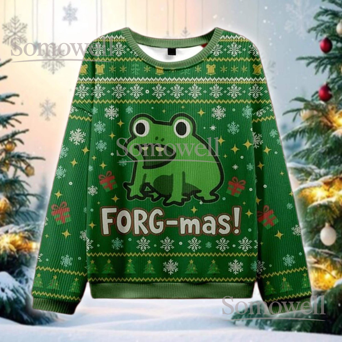 Frog Green Christmas Ugly Sweater Forg-mas Holiday Knit Jumper Funny Amphibian Design