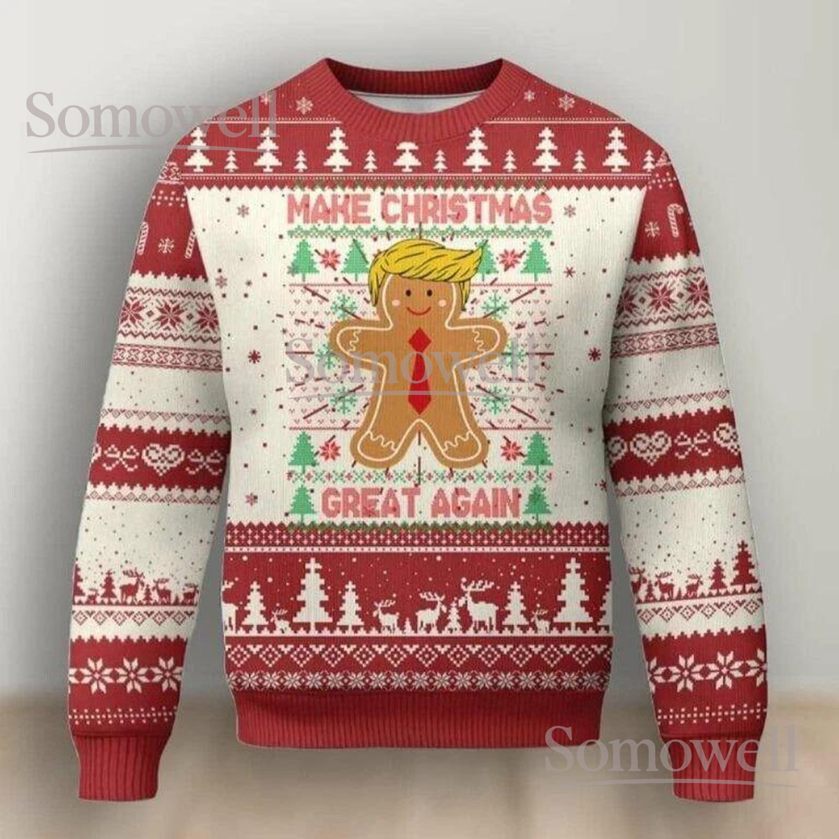 Gingerbread Red Christmas Ugly Sweater Make Christmas Great Again Holiday Knit Jumper Funny Gift