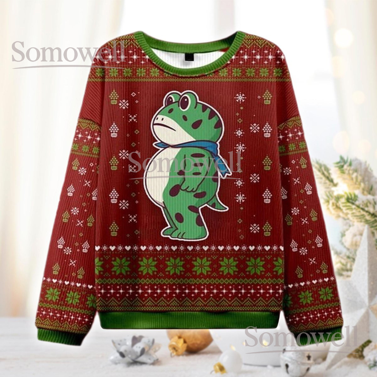 Grumpy Frog Red Christmas Ugly Sweater Holiday Knit Jumper Funny Amphibian Character Gift