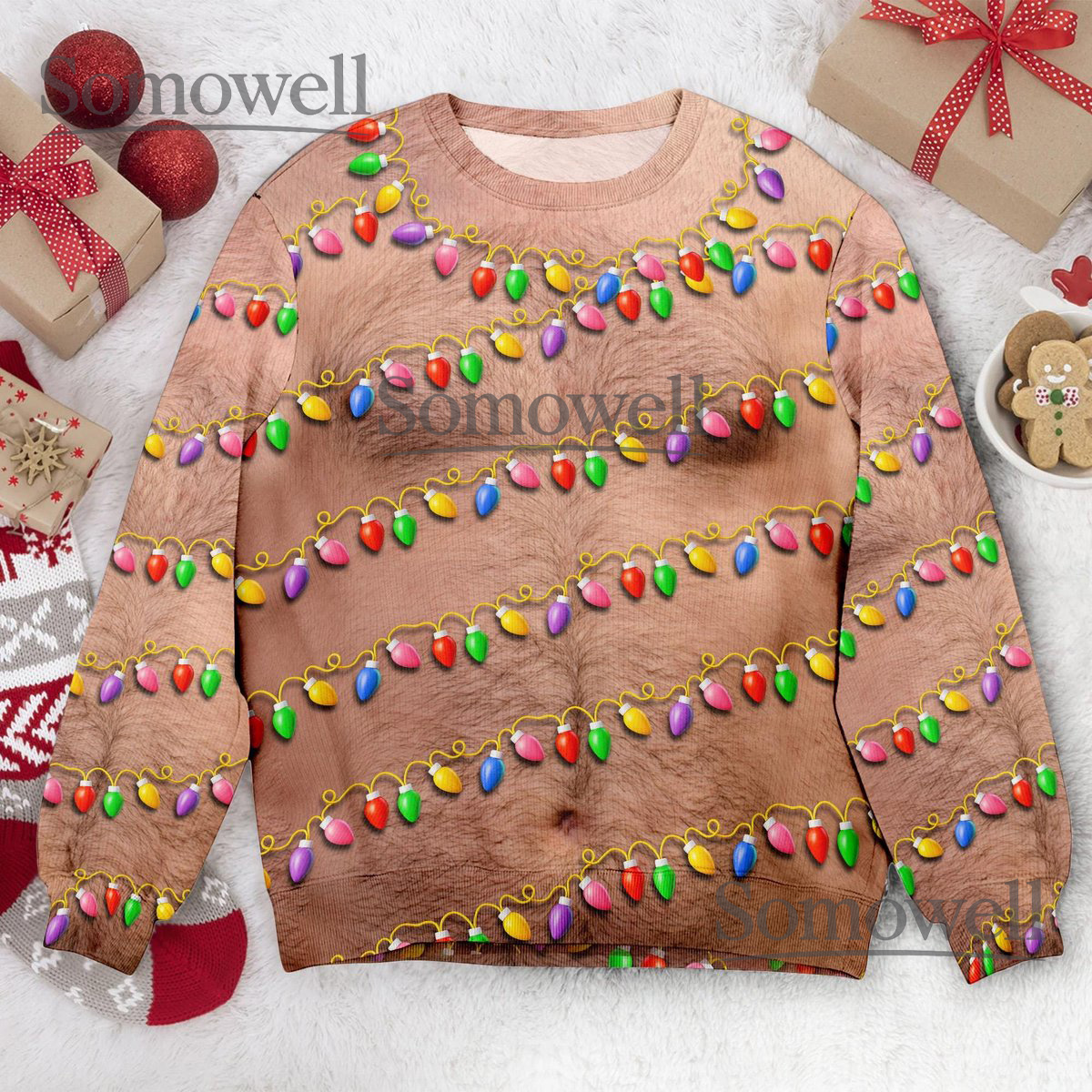 Hairy Chest Funny Ugly Christmas Sweater Men Holiday Party Outfit