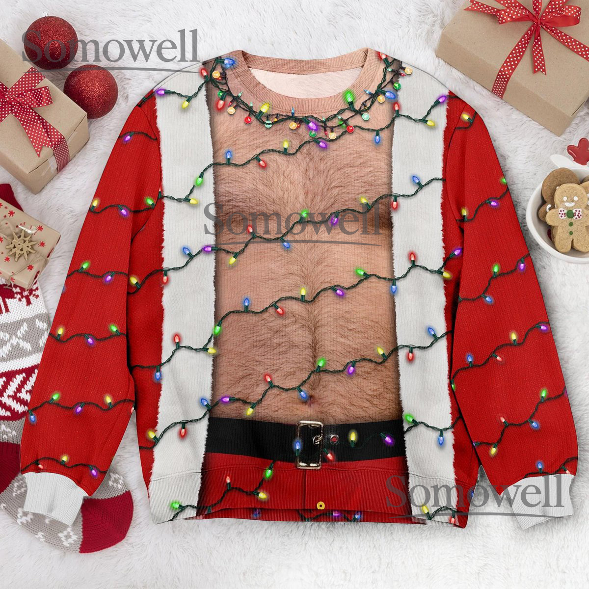 Santa Hairy Chest Ugly Christmas Sweater Funny Holiday Party Sweatshirt