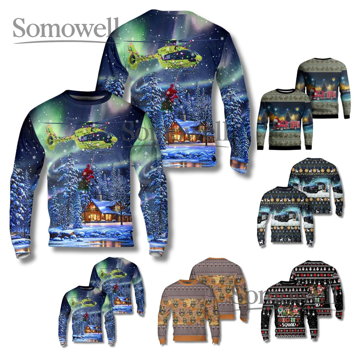 Funny Helicopter Christmas Sweater Unisex Holiday Party Sweatshirt