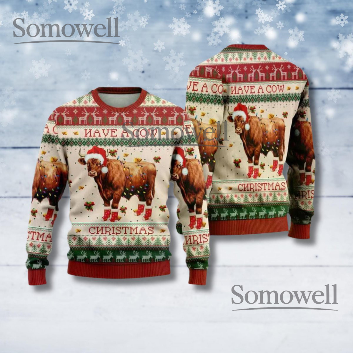 Funny Highland Cow Ugly Christmas Sweater Farm Animal Holiday Jumper