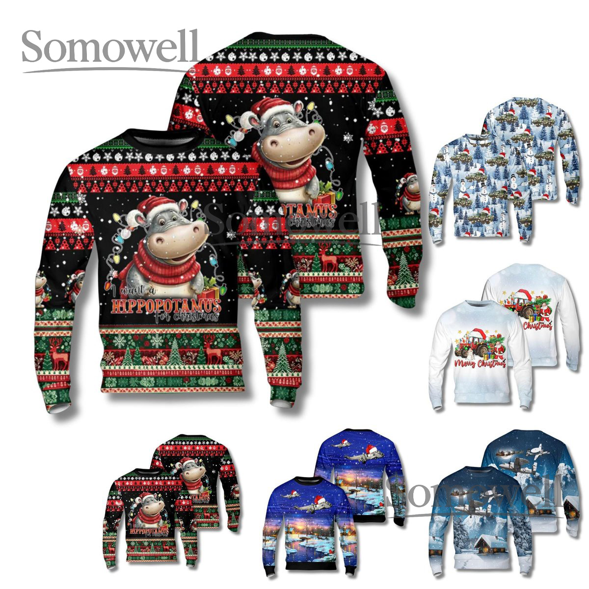 Funny Hippo Christmas Sweatshirt I Want A Hippopotamus Ugly Xmas Sweater