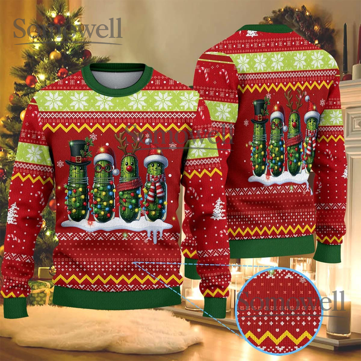 Funny Holiday Cucumber Red Ugly Christmas Sweater Cute Vegetable Christmas Knit Jumper