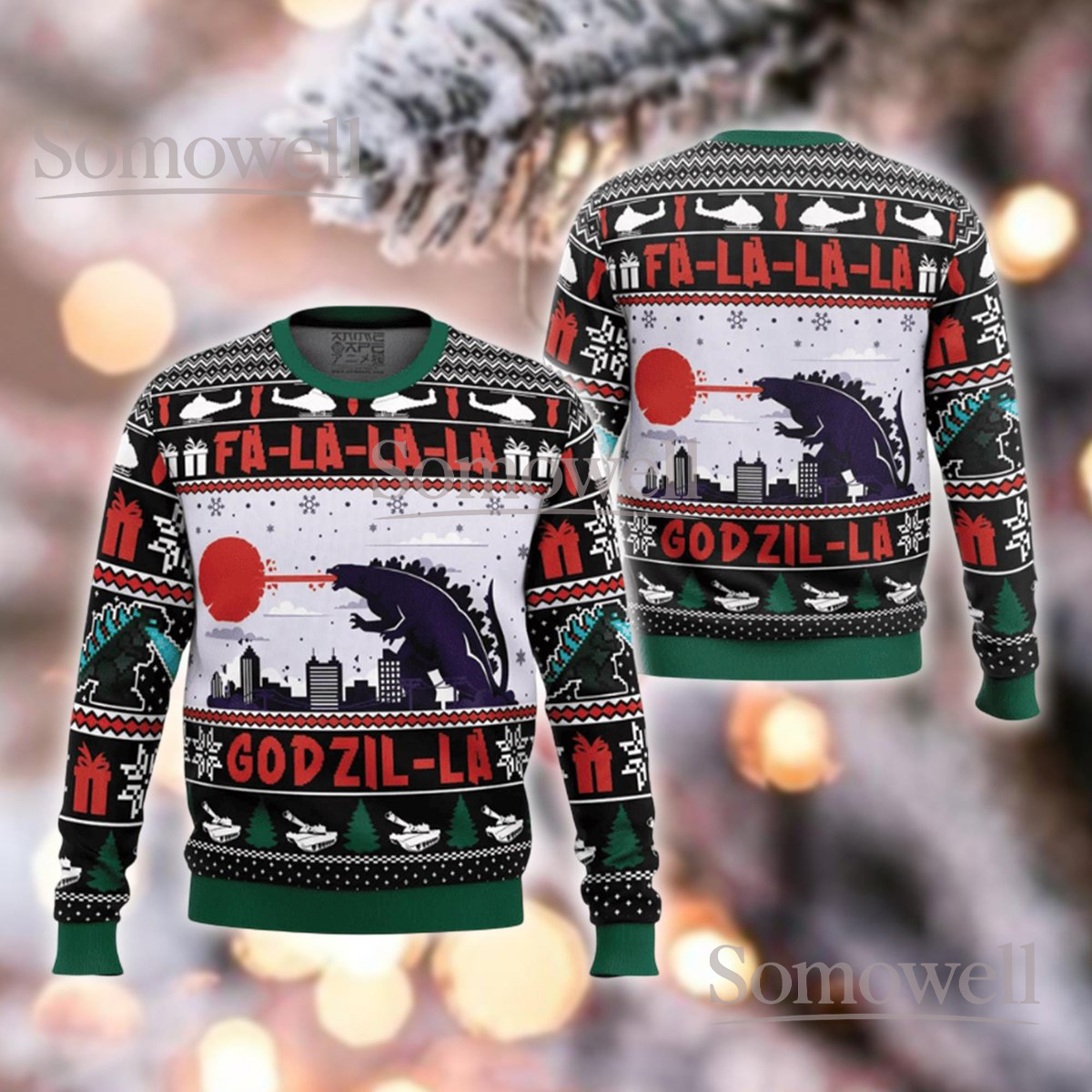 Godzilla Fa La La La Ugly Christmas Sweater Funny Kaiju Monster Holiday Gift