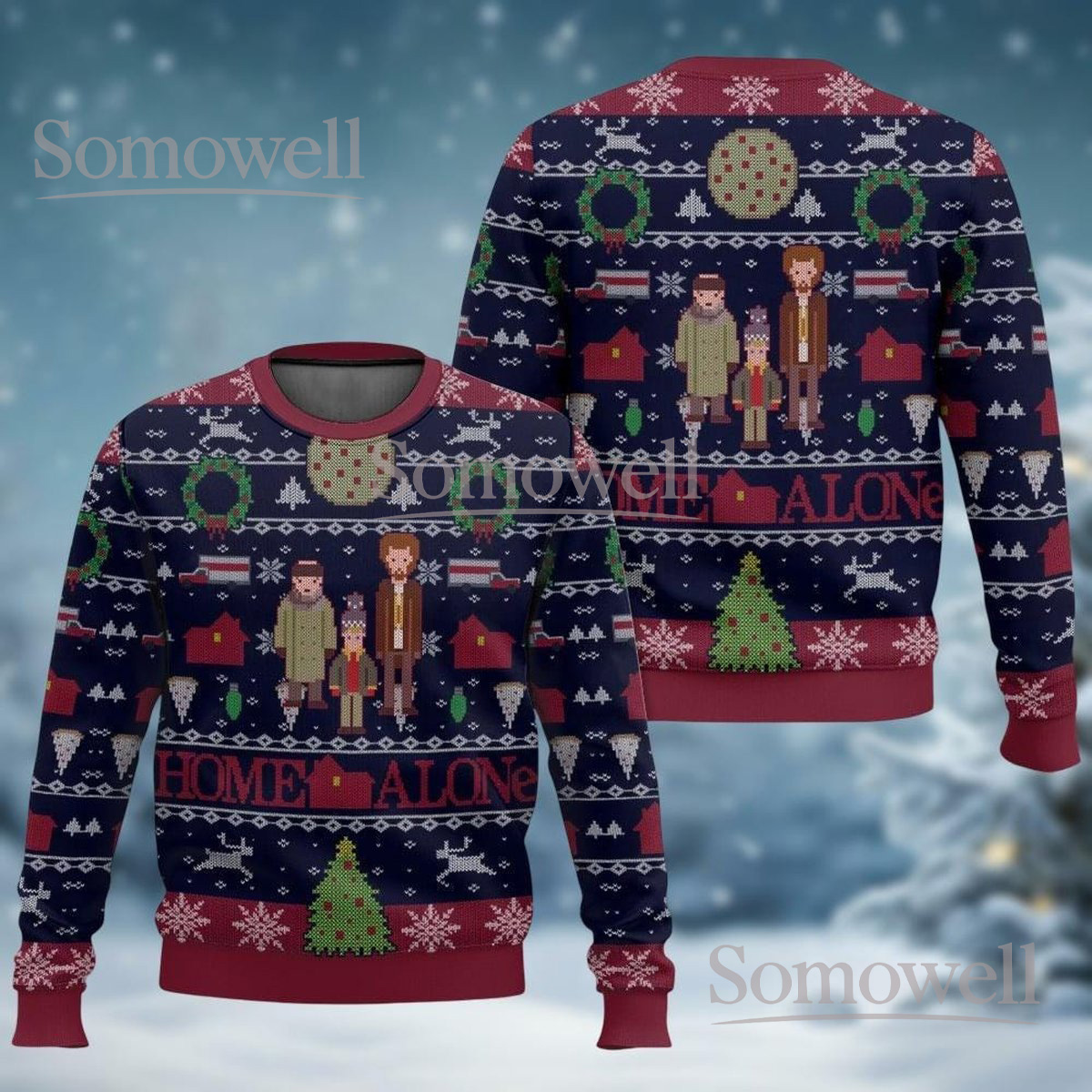 Home Alone Ugly Christmas Sweater Funny Movie Retro Pixel Art Holiday Jumper