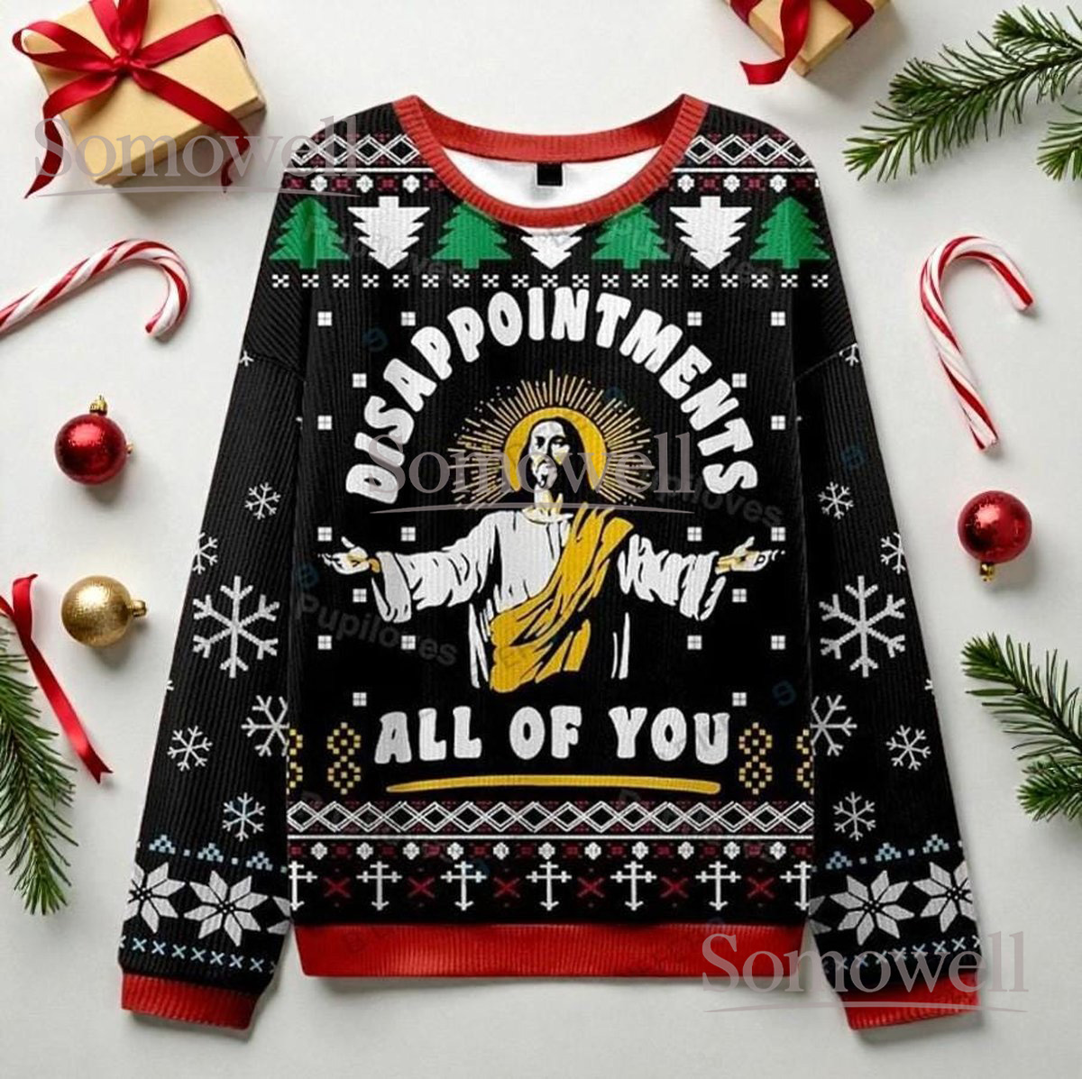Jesus Disappointments Christmas Black Ugly Sweater Funny Holiday Knit Jumper